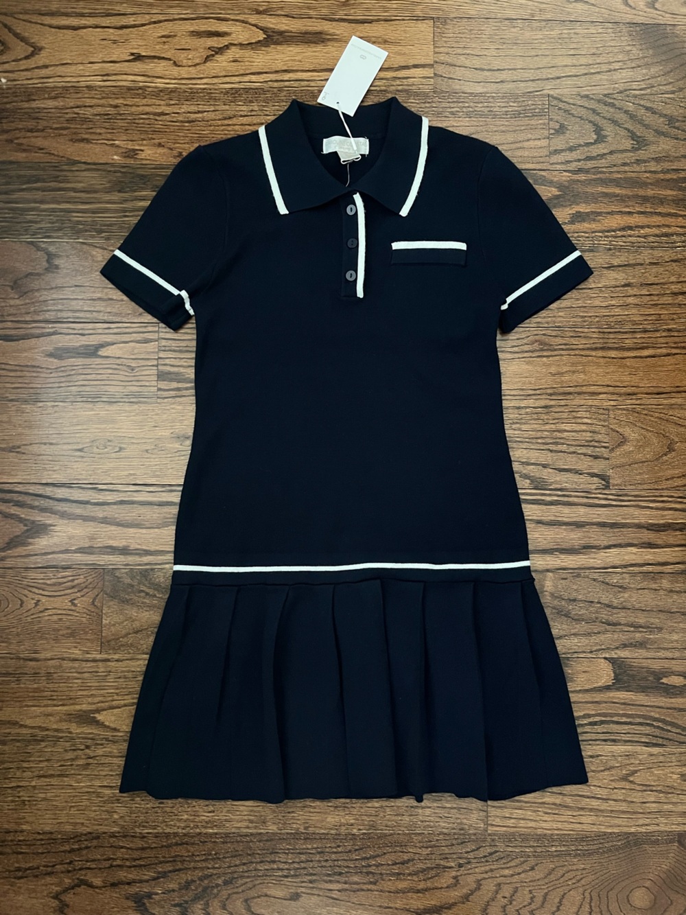 NWT Caroline Constas Navy Knit Polo Dress with White Trim